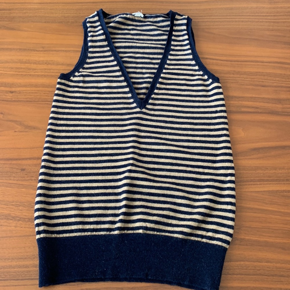 J. Crew XS vest navy and tan striped